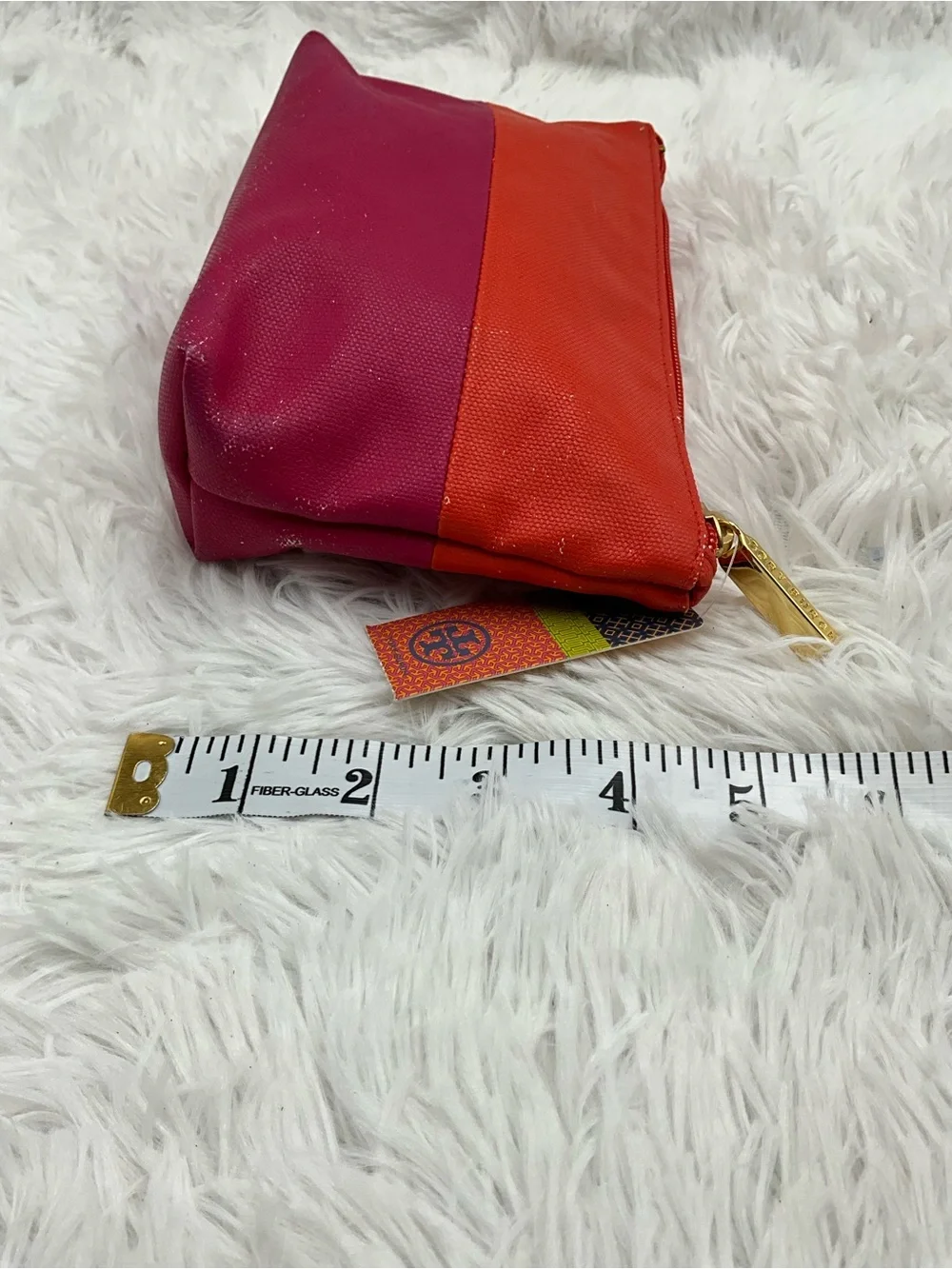 Tory Burch Orange and Red Colorblock Cosmetic Case NWT w/ Storage Wear